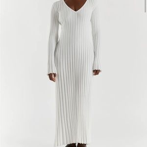 DISSH REIGN WHITE SLEEVED KNIT MIDI DRESS